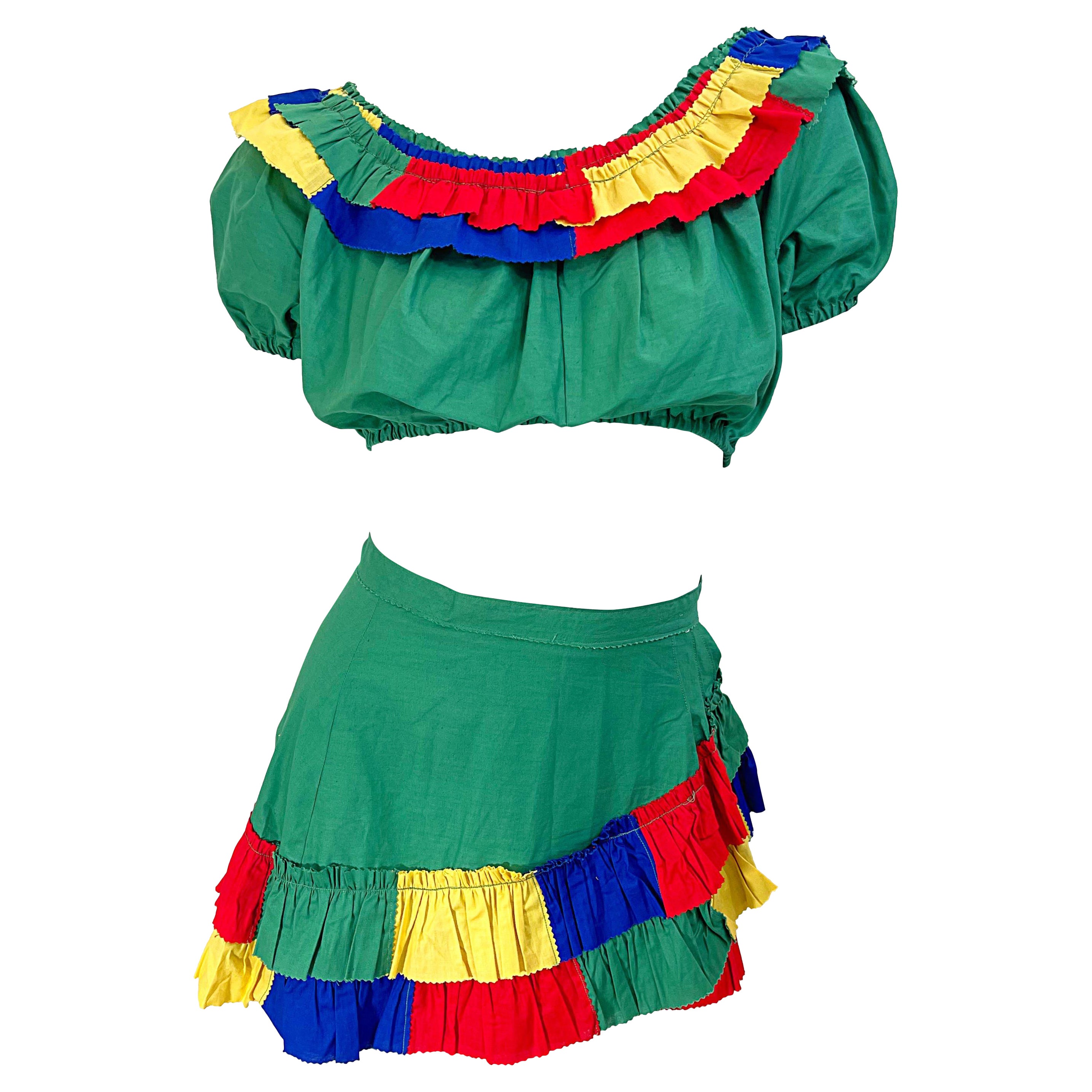1940s Samba Flamenco Burlesque Style Vintage 40s Crop Top and Mini Skirt Outfit For Sale