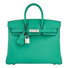 Hermes Birkin 25 Vert Vertigo Blue Azure Verso Bag Green Rare New in Box