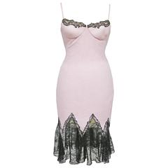 Gianni Versace baby pink cocktail dress with lace trim, c. 1990s 1