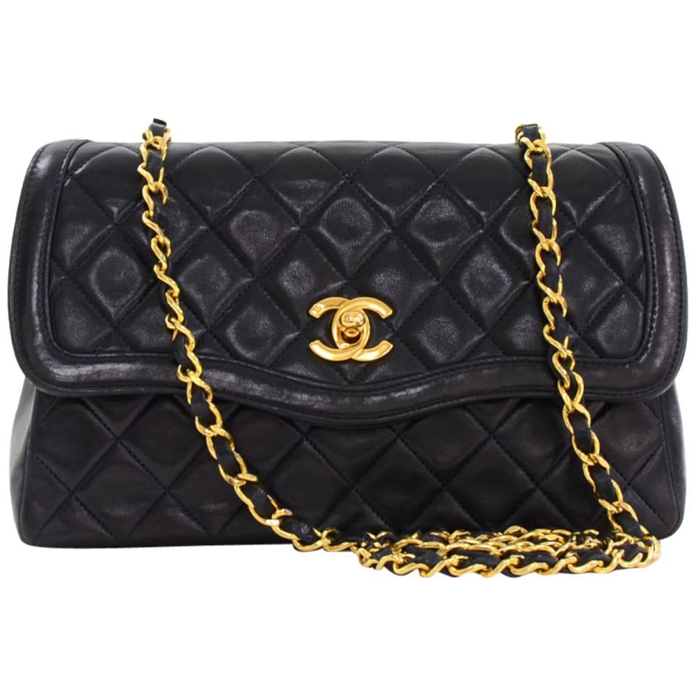 Vintage Chanel 9" Navy Quilted Leather Shoulder Flap Bag  Wallet