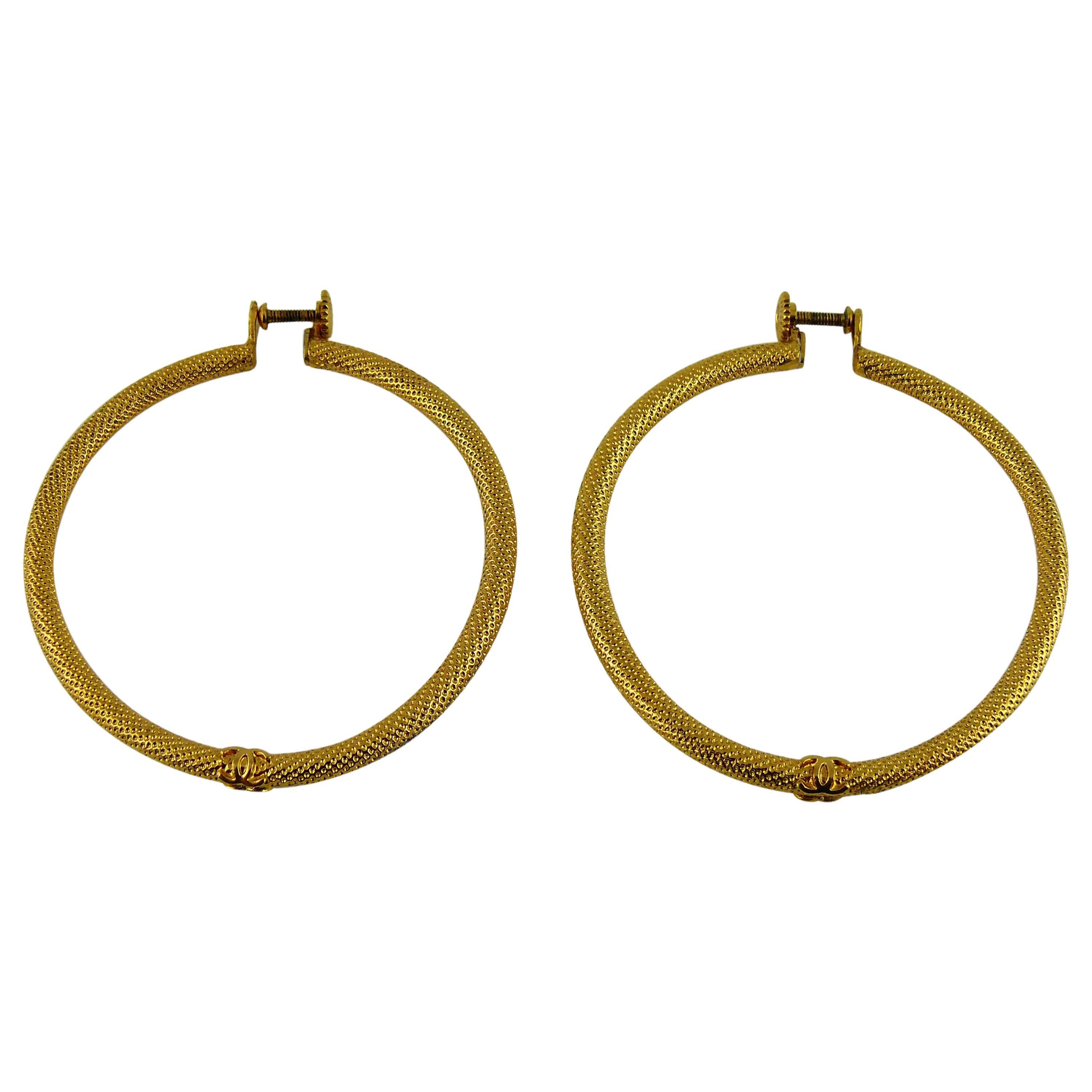 Chanel Vintage Gold Toned Hoop Earrings 1996 Fall Collection