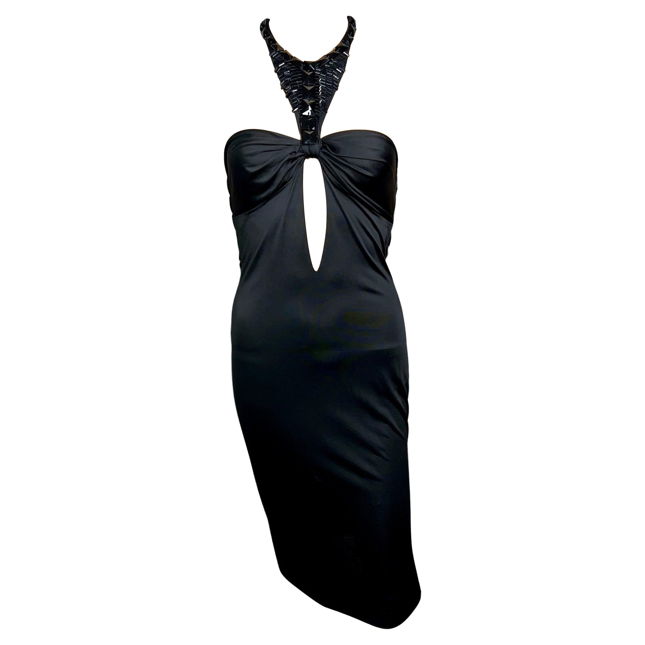 Tom Ford for Gucci F/W 2004 Embellished Plunging Cutout Black Evening Dress  For Sale