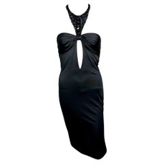 Tom Ford for Gucci F/W 2004 Embellished Plunging Cutout Black Evening Dress 