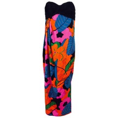 Emanuel Ungaro Parallele Tropical Print Trägerloses Maxikleid 1970er
