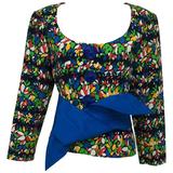 Yves Saint Laurent chaqueta de cuello redondo con estampado floral y cinturón original principios de los 80