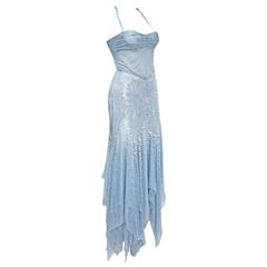 Atelier Versace Couture-Abendkleid mit babyblauem Neckholder, ca. 1990er Jahre