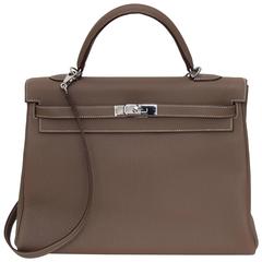  Hermes Kelly 35cm Clemence Leather in Taupe, with palladium hardware