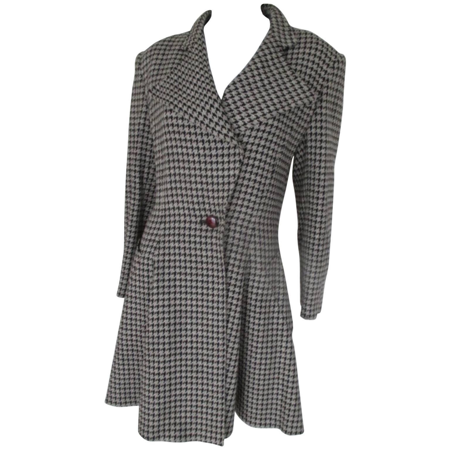 Louis Feraud black/white checked wool coat