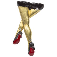 Sexy Legs Black Panties and Red and Black Enamel High Heels Brooch Pin 