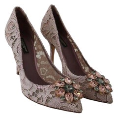 Dolce & Gabbana Bellucci Pumps Shoes Purple Lace Crystals Heels 