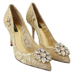 Dolce & Gabbana Bellucci Pumps Shoes Gold Lace Crystal Heels 