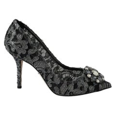 Dolce & Gabbana Bellucci Pumps Shoes Black and Gray Lace Crystal heels 
