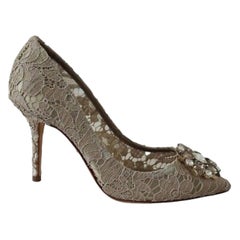 Dolce & Gabbana Bellucci Pumps Shoes Beige Lace Crystals Heels 