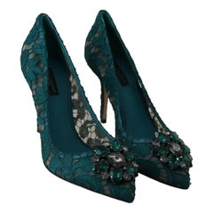 Dolce & Gabbana Bellucci Pumps Shoes Green Lace Crystals Heels 