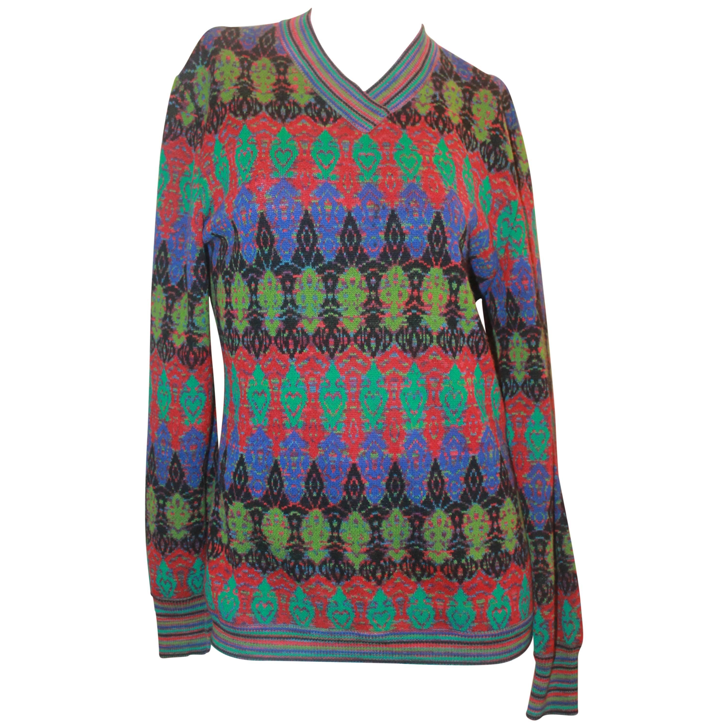 Missoni Vintage Multi Colored Knit Sweater w/ an Artsy Pattern - M -Circa 1970's