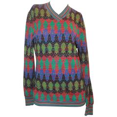 Missoni Retro Multi Colored Knit Sweater w/ an Artsy Pattern - M -Circa 1970's