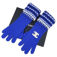 Chanel CC Logo Blue Cashmere Gloves