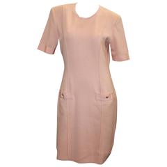 Salvatore Ferragamo Vestido de manga corta de punto de algodón melocotón - Mediana