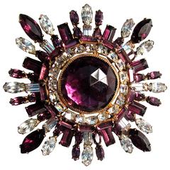 Vintage Sterling Silver 1940's Purple Massive Brooch