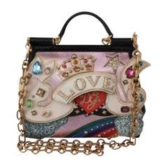 Dolce & Gabbana SICILY leather and snakeskin multicolour love pattern Bag