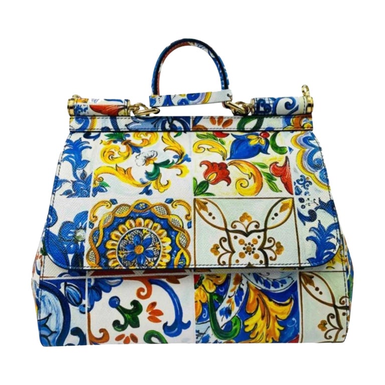 Dolce and Gabbana Blue Majolica Print Leather Medium Miss Sicily Tote at  1stDibs