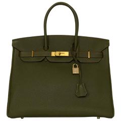 Hermes Olive Green Togo Leather Special Order 35cm Birkin Bag GHW at 1stDibs