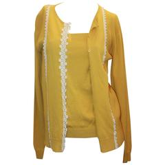 Valentino Mustard Cotton Blend Sweater Set w/ Ivory Lace Trim - 12