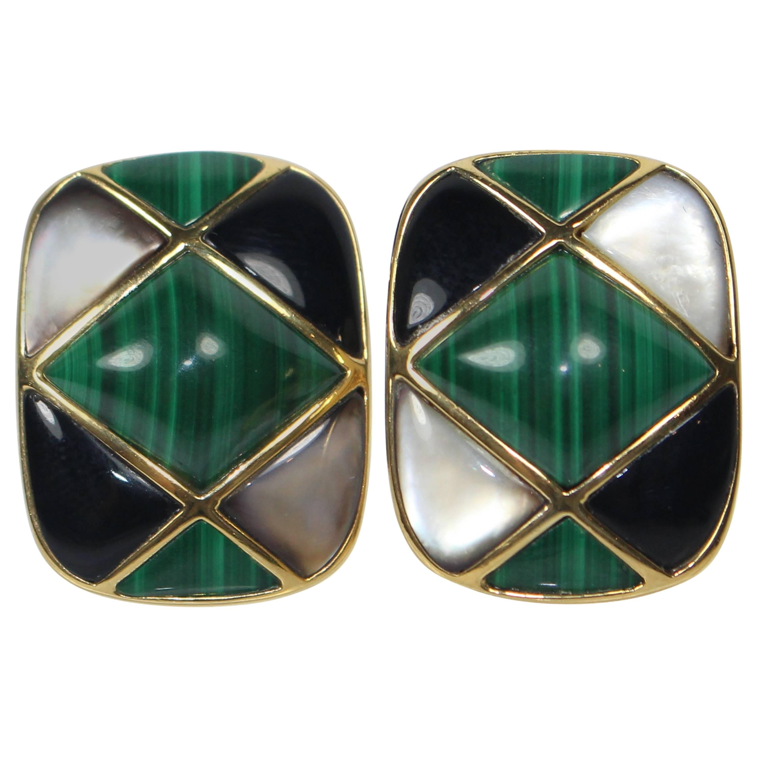 KAI YIN LO Gold Plated Sterling Silver Malachite with Mother of Pearl and Onyx