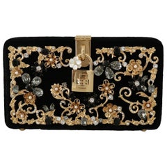Dolce & Gabbana black velvet evening party clutch purse bag 