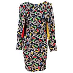 KARL LAGERFELD Attributed Draped Black Silk Abstract Dress Size 6-8 10