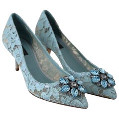 Dolce & Gabbana blue  PUMP lace
shoes with jewel detail on the top heels 