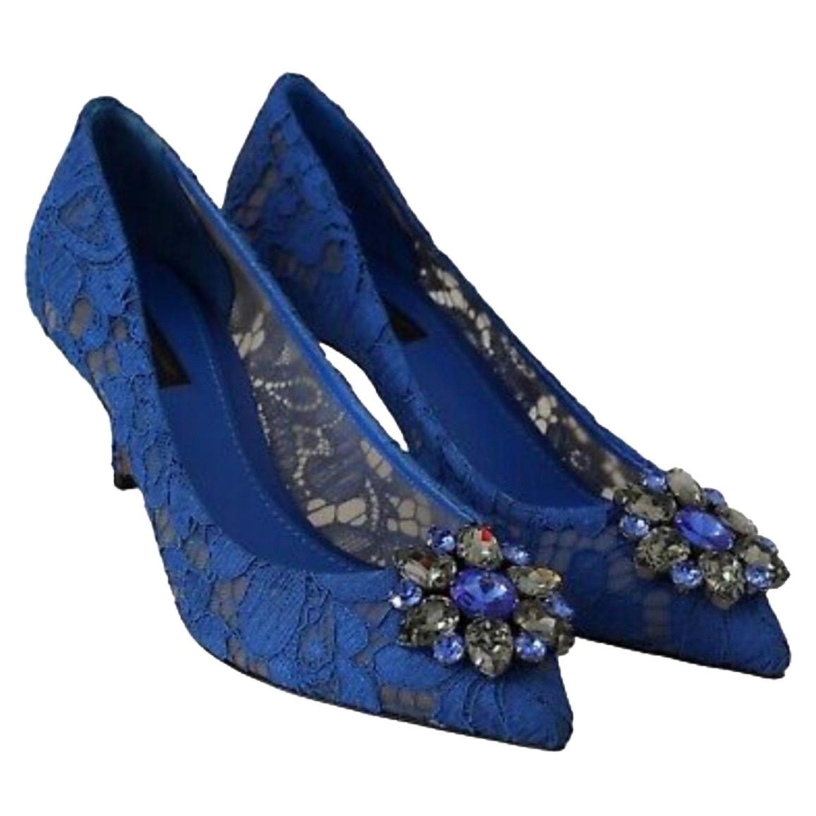 Dolce & Gabbana blue  PUMP lace shoes with jewel detail on the top heels 
