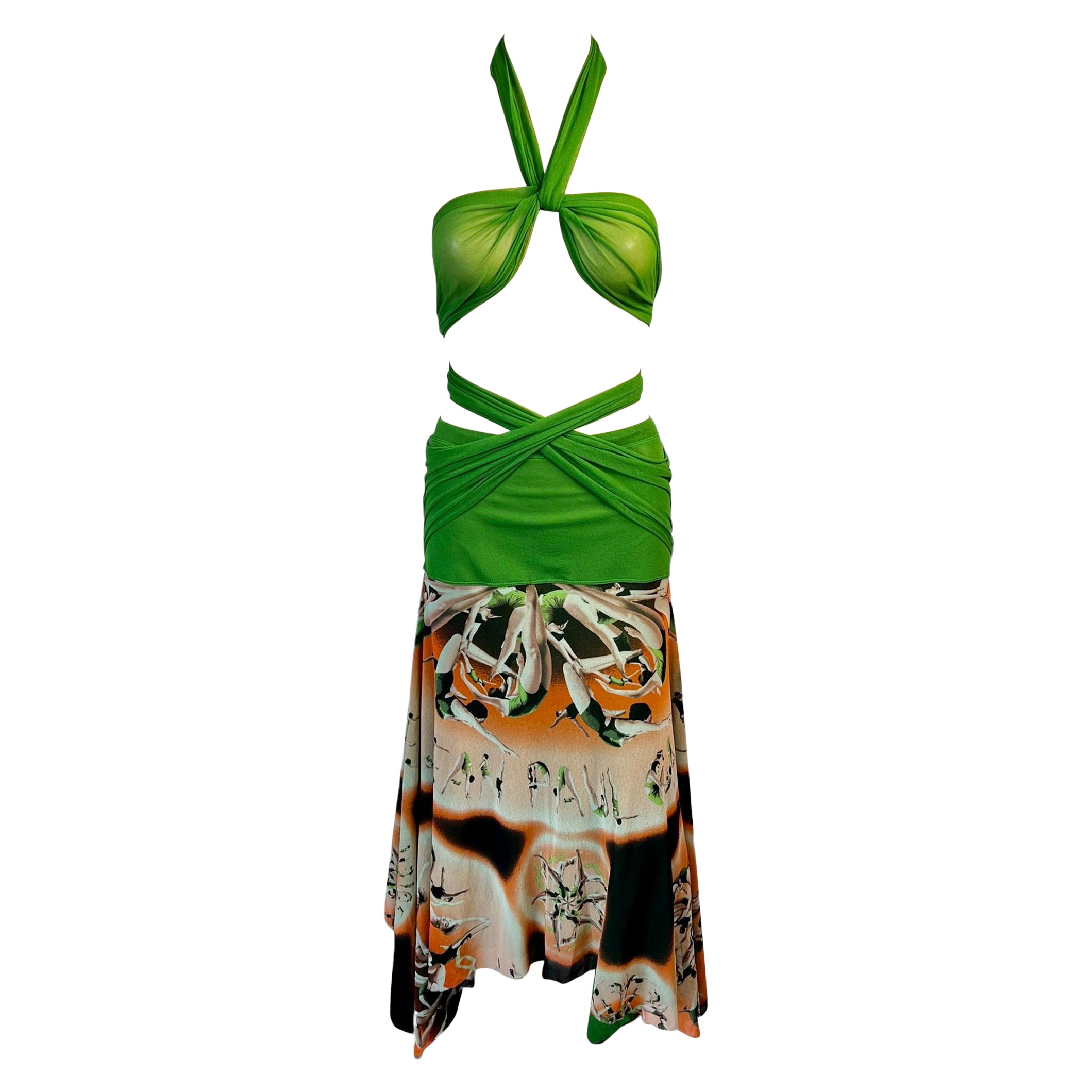 Jean Paul Gaultier Soleil Logo People Print Semi-Sheer Mesh Maxi Skirt Dress