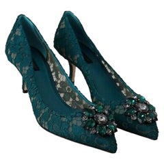 Dolce & Gabbana green PUMP lace
shoes with jewel detail on the top heels 