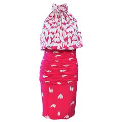VALENTINO Pink and White Silk Cocktail Dress with Floral Pattern Size 4 10