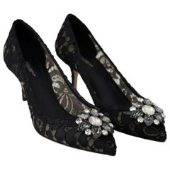 Dolce & Gabbana black  PUMP lace shoes with jewel
detail on the top heels 