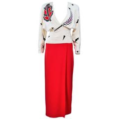 FABRICE Silk Color Block Draped Gown with Rhinestone Applique Size 4-6 8