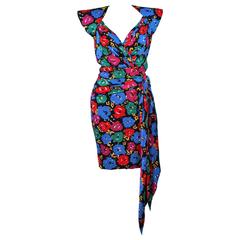 ANDREA ODICINI Floral Primary Color Print Cocktail Dress Structured Shoulder 10 6