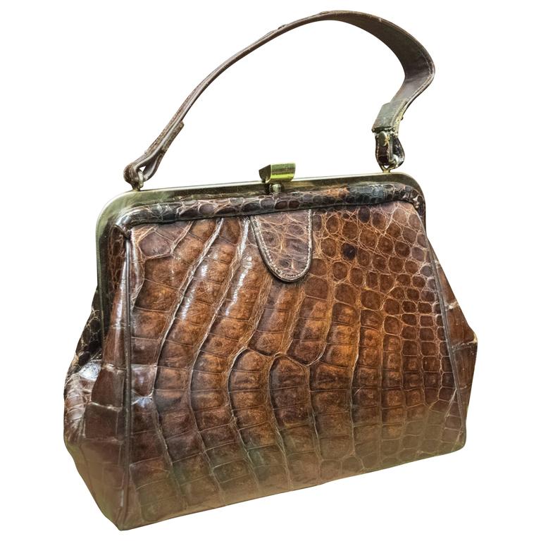 1940s Brown Alligator Handbag