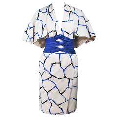 JACQUELINE DE RIBES Halter Dress with Cobalt Snakeskin Waist and Bolero Size 4-6 6
