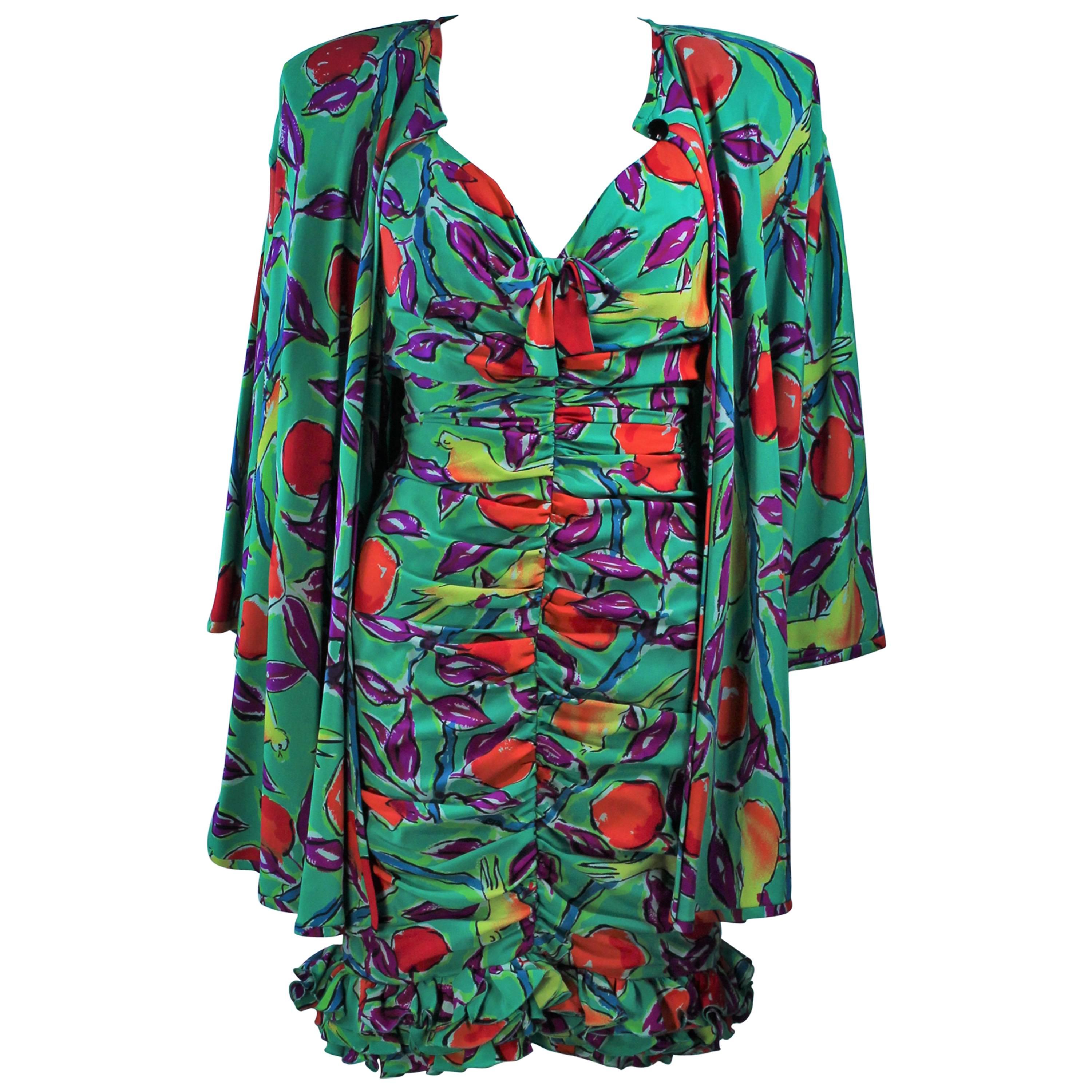 EMANUEL UNGARO Silk Cocktail Dress with Coat Size 8 For Sale