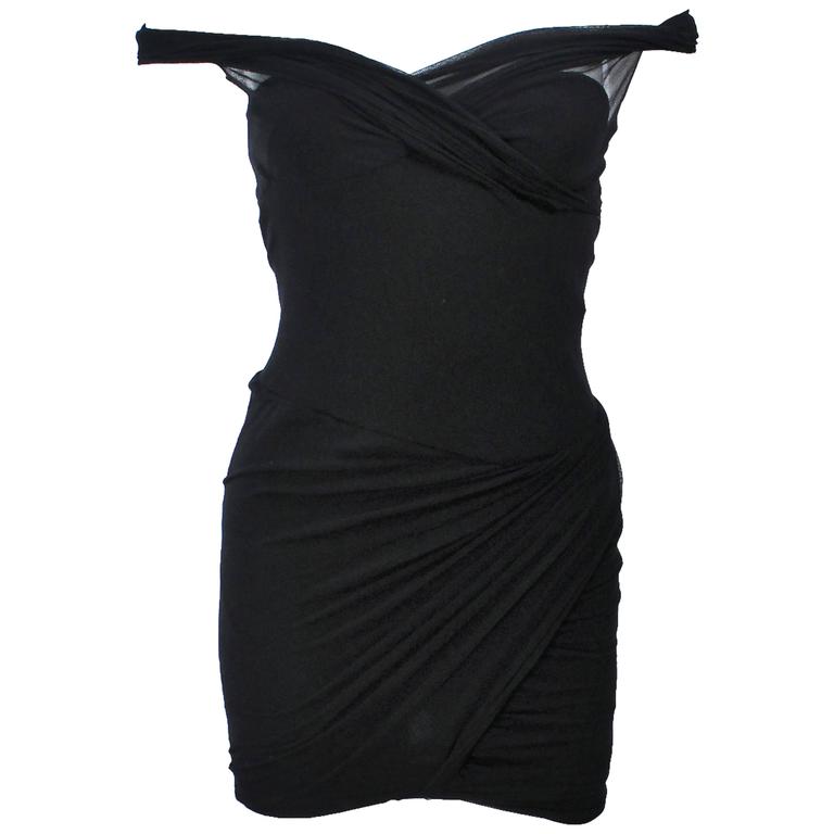 GIORGIO SAINT ANGELO Black Stretch Mesh Off The Shoulder Mini Dress XS ...