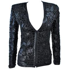 VALENTINO Leather Jacket with Floral Design and Beaded Applique Size 38 2 7