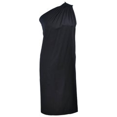 HALSTON Black Stretch Silk One Shoulder Dress Size 38