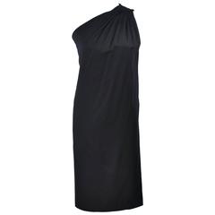 HALSTON Black Stretch Silk One Shoulder Dress Size 38 11