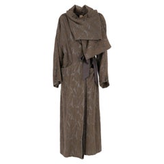 2000s Antonio Marras brown jacquard wool long kimono coat with satin inserts