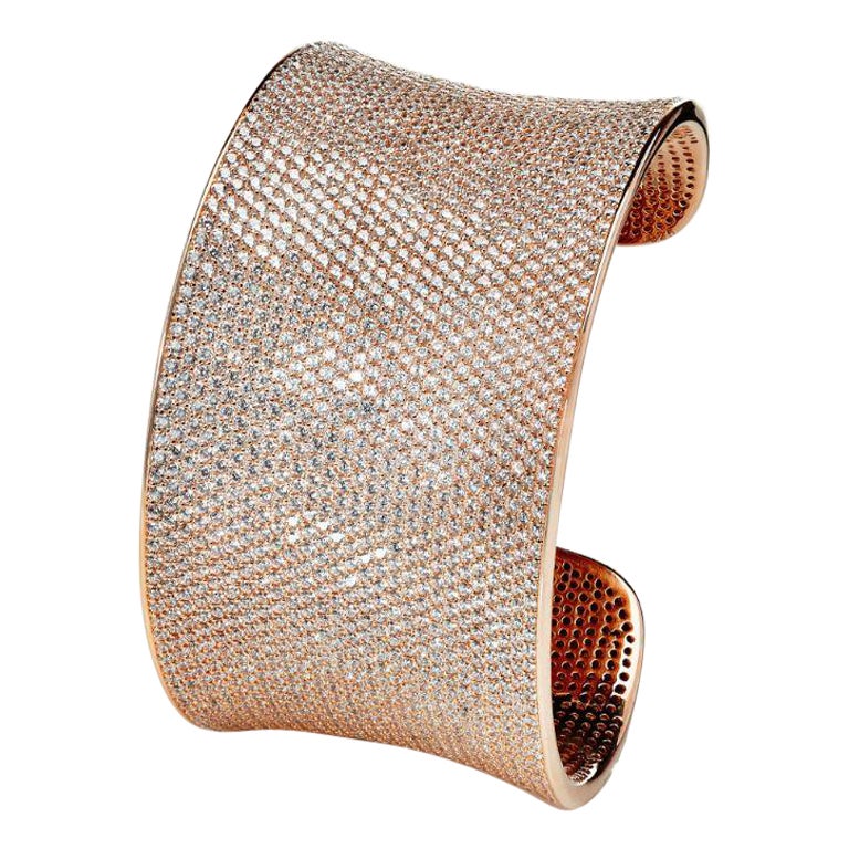 59Carat Cubic Zirconia 14 Karat Rose Gold Plated Solid Bridal Lustre Cuff Bangle For Sale