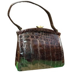 1950s Dark Brown Alligator Handbag