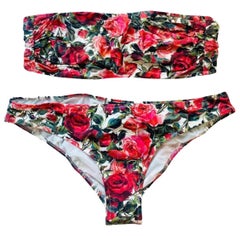 Dolce & Gabbana red rose floral printed swimwear set