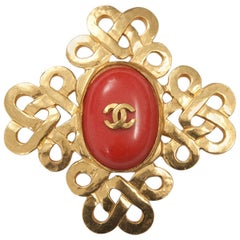 1997 Chanel Red Coral Brooch 